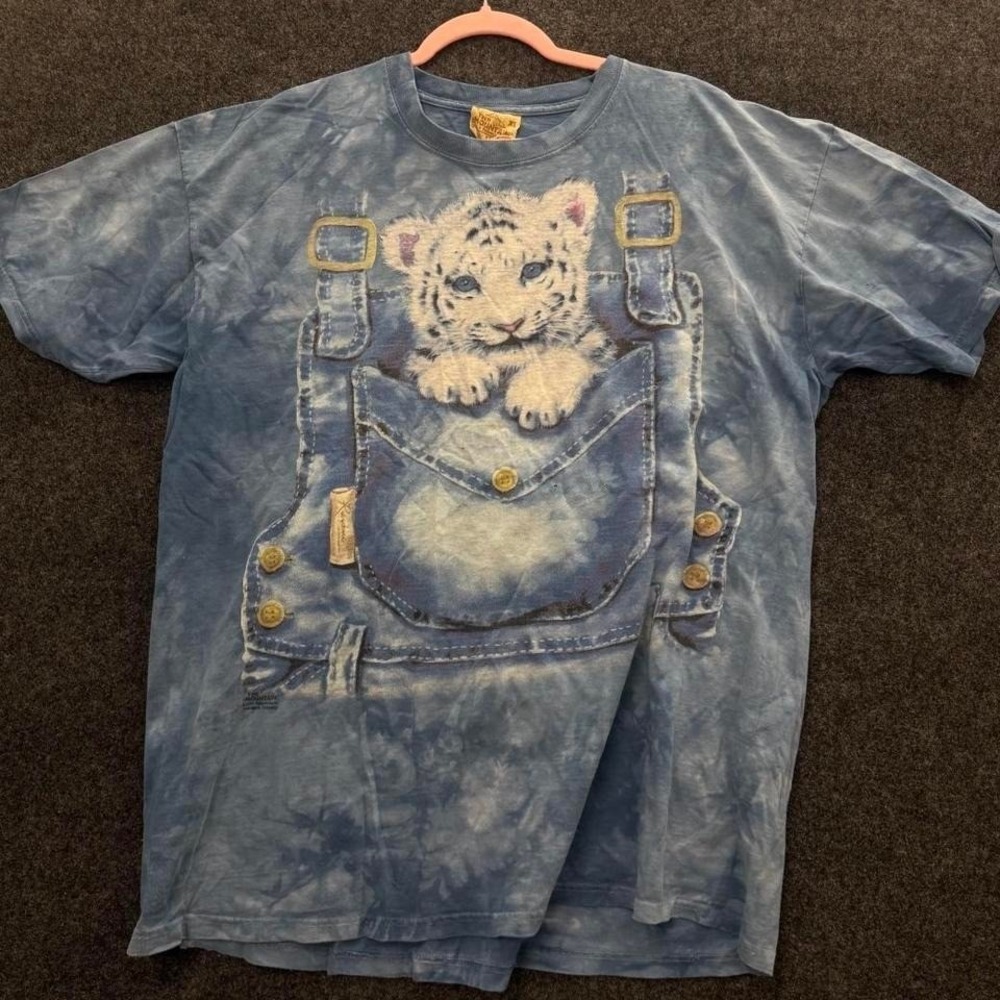 Vintage The Mountain Tiger Cub Pocket Tee Unisex XL Blue Tie Dye Graphic Shirt